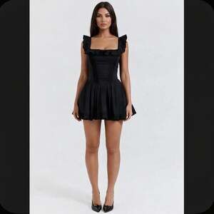 House of CB Jemima Black Ruffle Corset Mini Dress Size S